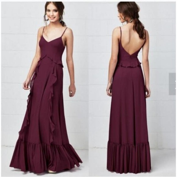 Watters & Watters Wine Red Chiffon Darcie Gown Spaghetti Strap Maxi Layered SZ 8 - Picture 1 of 15